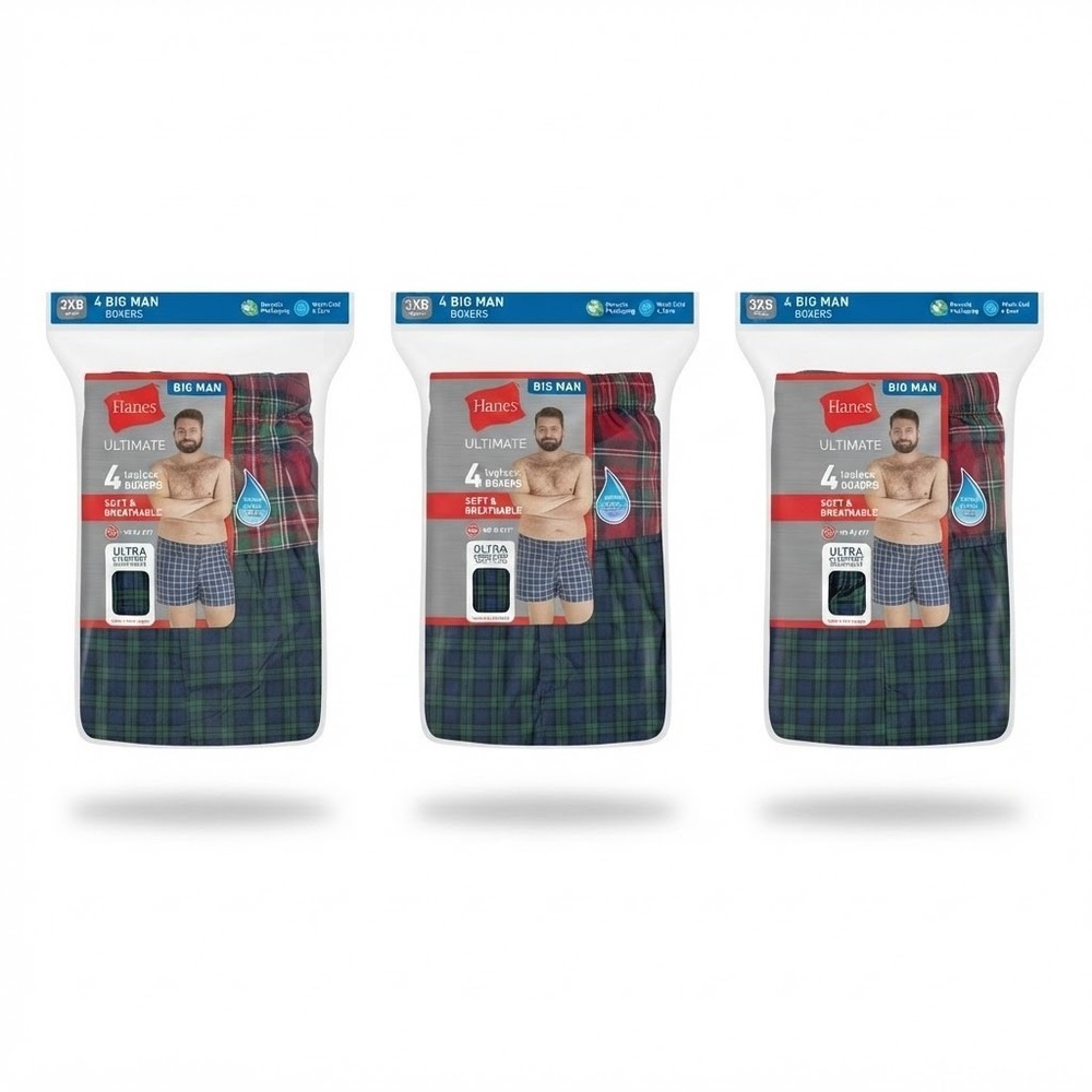 Hanes Boxers Men 3XB Multicolor NEW 12 Pack Ultimate Big Man Plaid Tagless